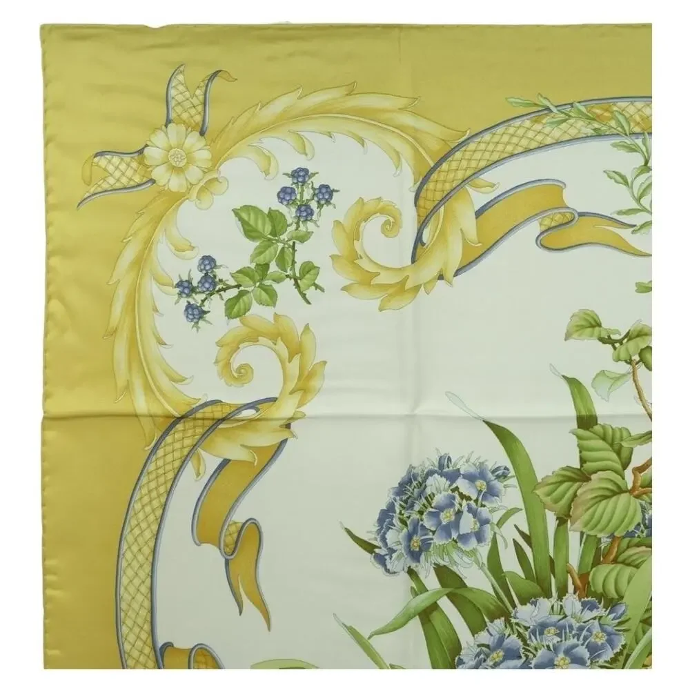 Salvatore Ferragamo Silk Bird Pattern Scarf Yellow